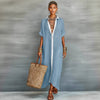 Dame Oversized Knapp Ned Maxi Skjorte Kjole