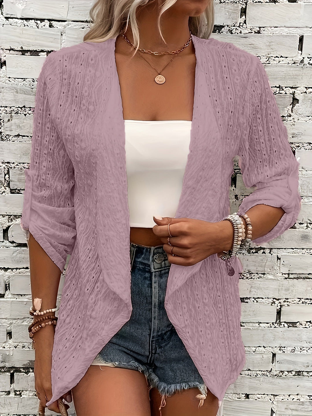 Kvinners Hekle Strikket Front Avslappet Passform Cardigan