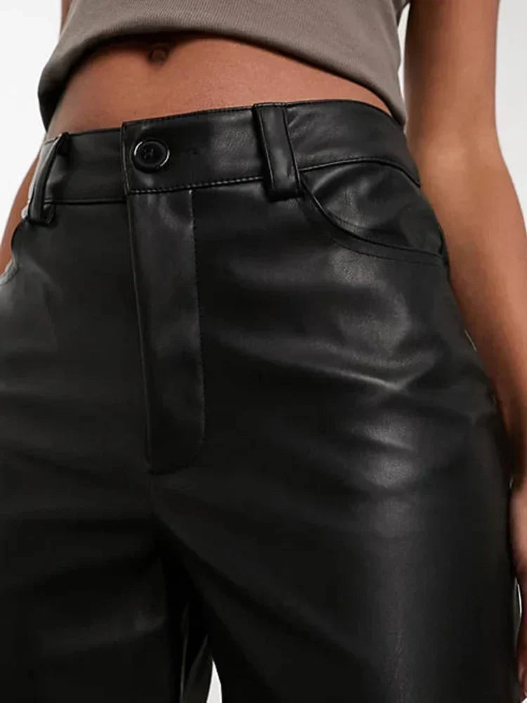 SleekEdge Høyt Liv Lærbukser for Kvinner