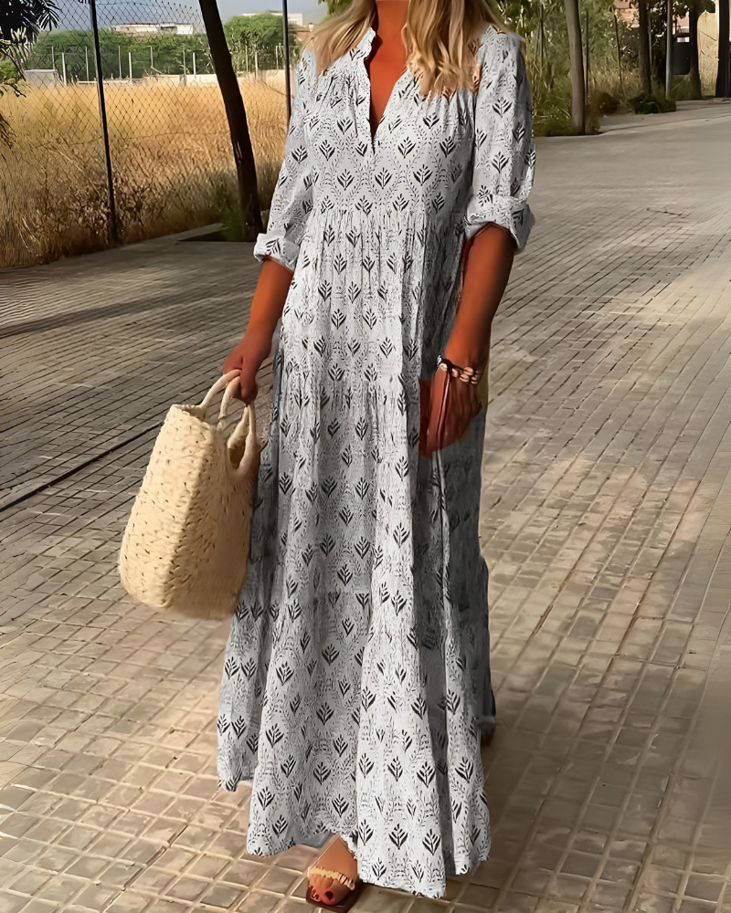 Vintage Sjarme Boho Print Lang Kjole