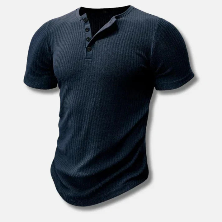 Slim-Fit Henley T-Skjorte for Menn med Knappelukking