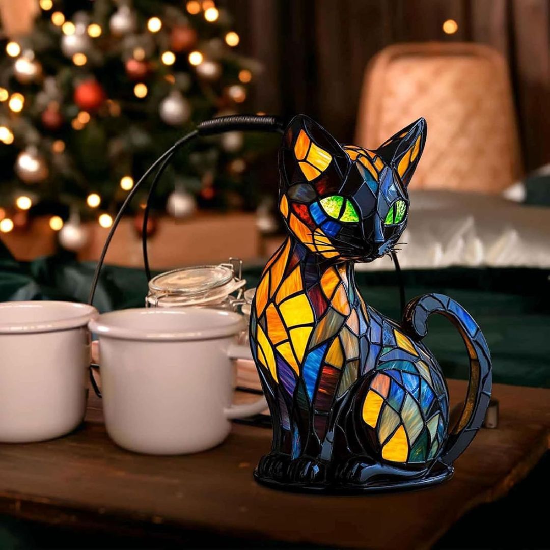 Dekorativ Kattelampe med Mosaikkdesign og Varmt Stemningslys – Elegant Hjemmedekorasjon