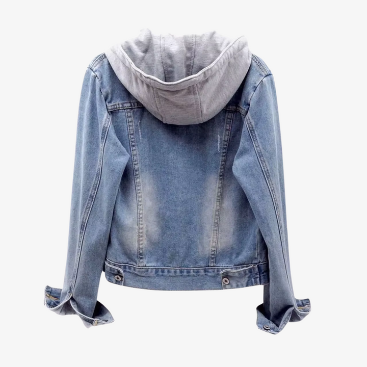 Stilig Kort Denim Jakke med Hette for Kvinner
