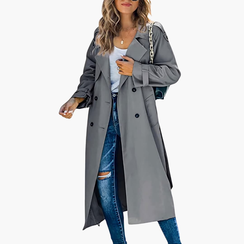 Kvinners Trench Coat med Knappestolpe Salgspris