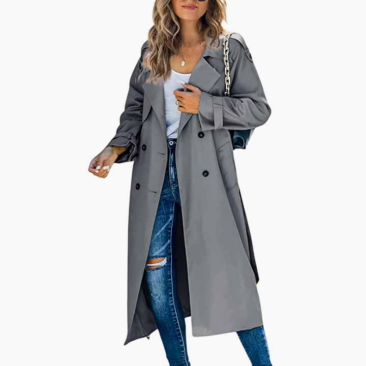 Kvinners Trench Coat med Knappestolpe Salgspris