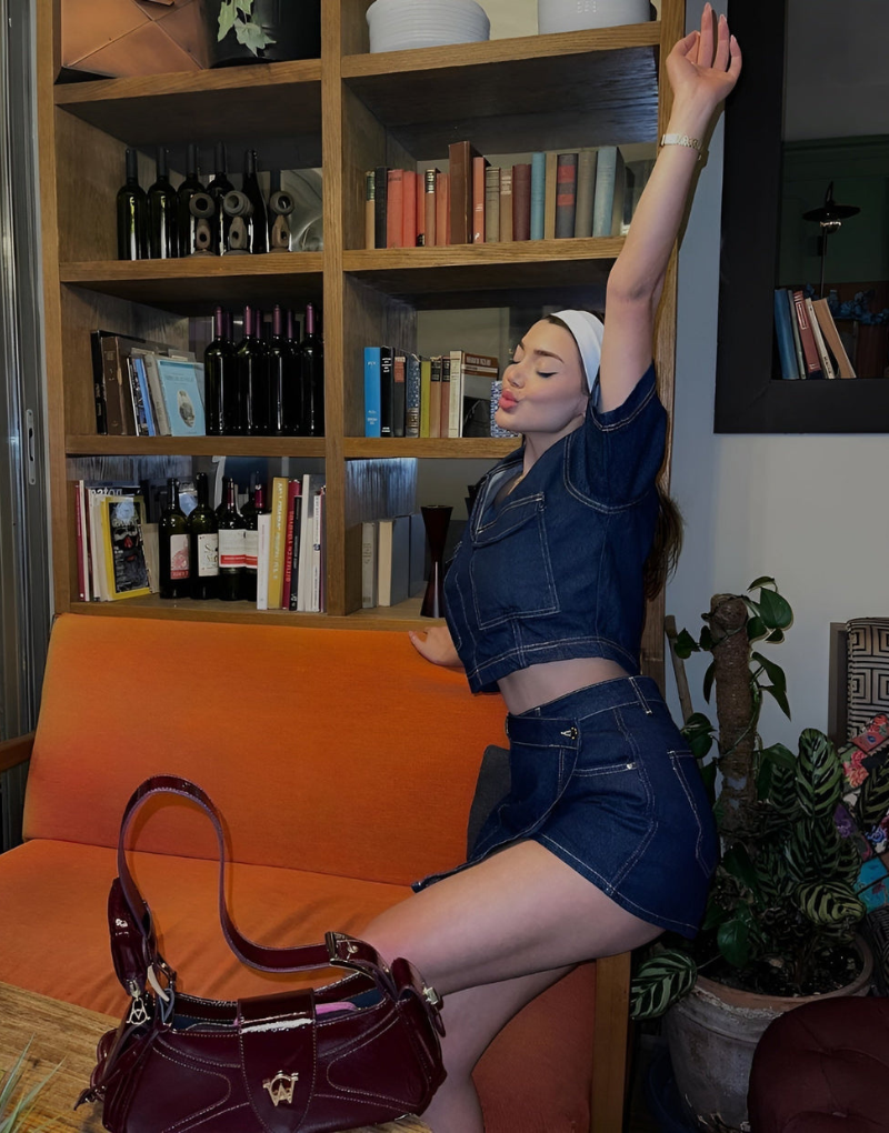 To-Delt Denim Set med Top og Skjørt