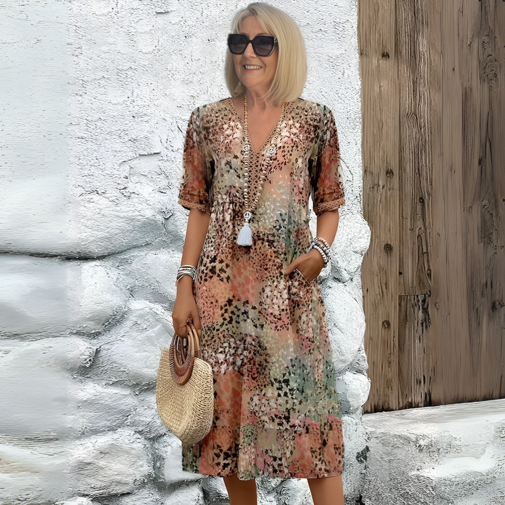 Kvinners myke V-hals midi kjole