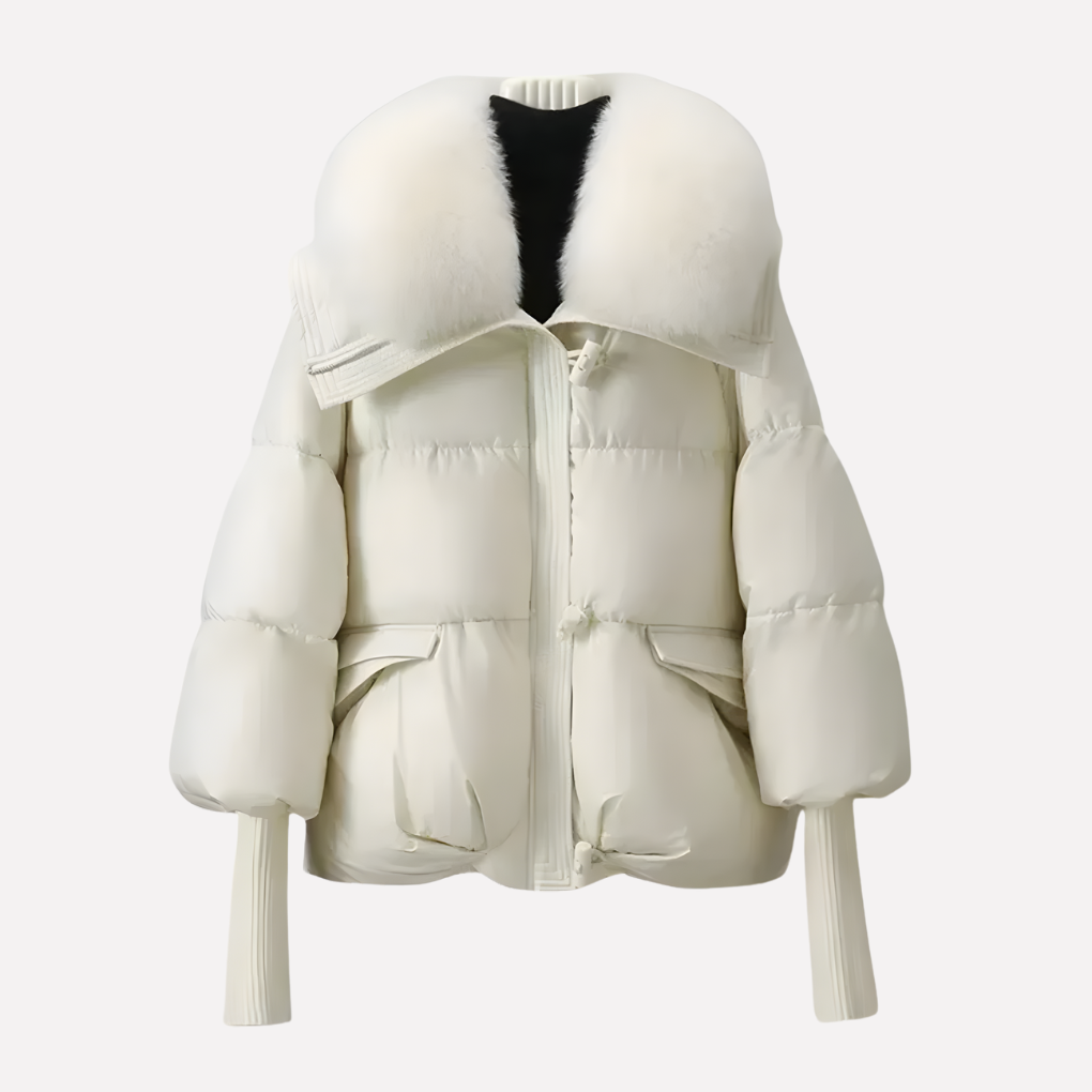 Kvinners Puffer Jakke med Faux Fur Krage