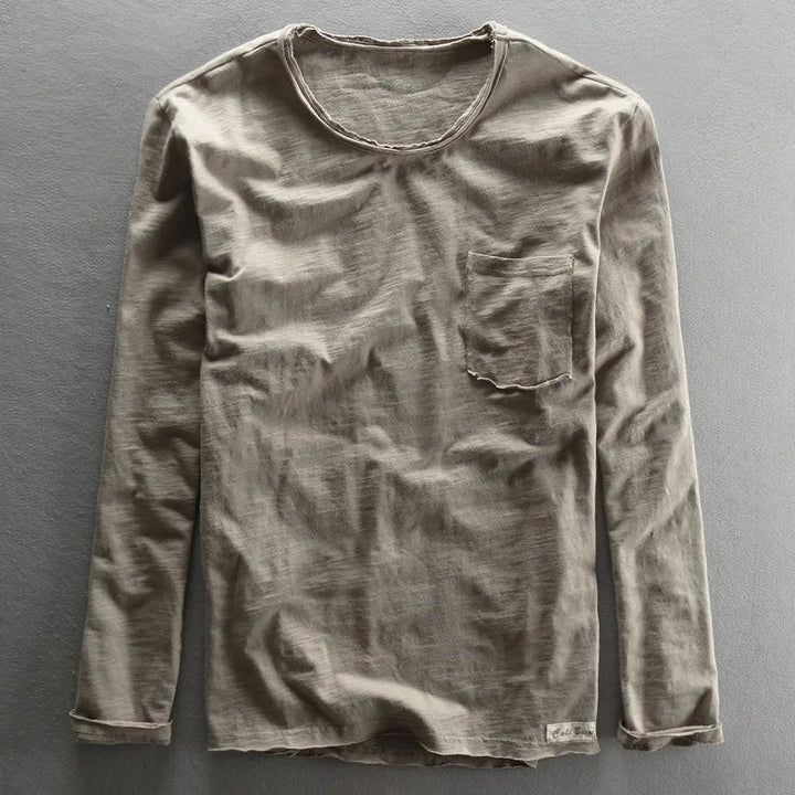 Vintage Bomull Langermet med Rund Hals
