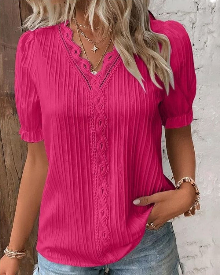 Elegant Blonde Bluse med V-Hals