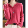 Cardigan til dame i merinould og kashmir – elegant strikket vinterjakke med rund hals