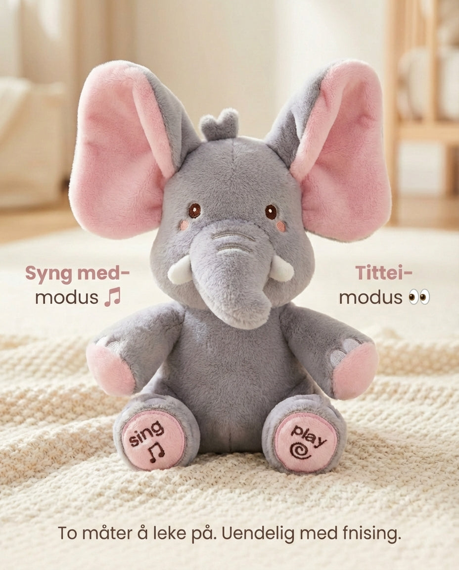 PeekaBuddy – Den fnisende, interaktive titt-tei-plysjelefanten
