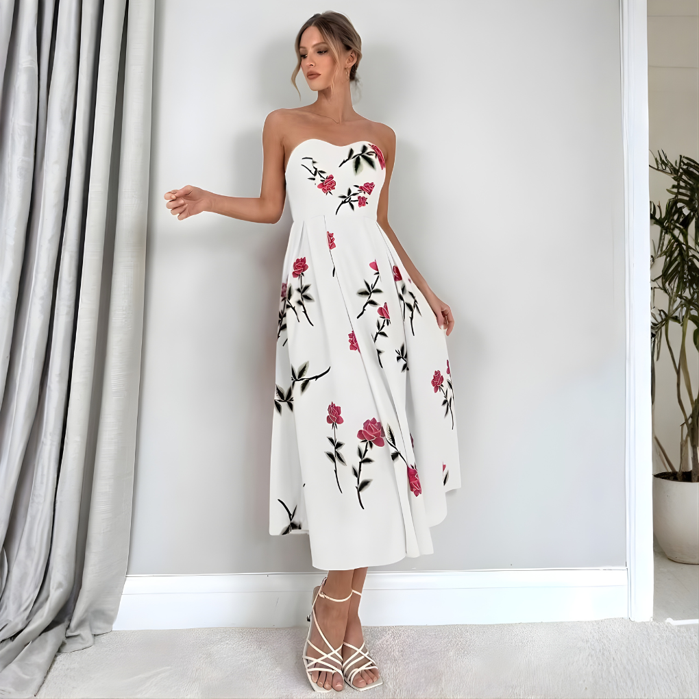 Kvinners A-Linje Ermeløs Blomsterkjole