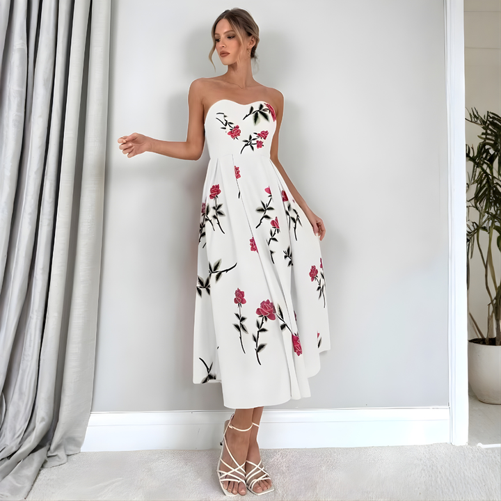 Kvinners A-Linje Ermeløs Blomsterkjole