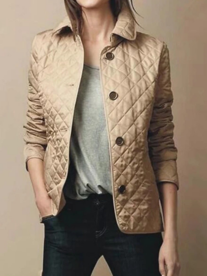 Kvinners Casual Quilted Jakke med Nedbrett Krage