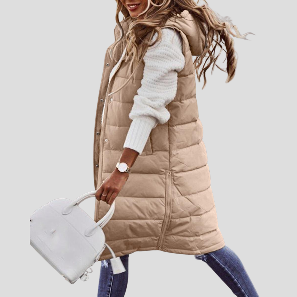 Kvinners Lange Hette Bodywarmer