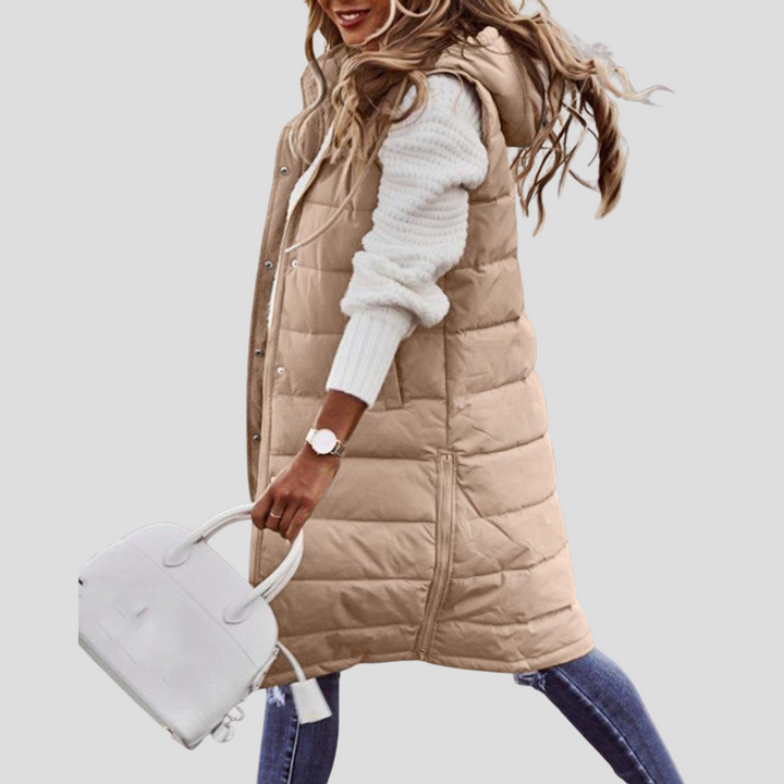 Kvinners Lange Hette Bodywarmer