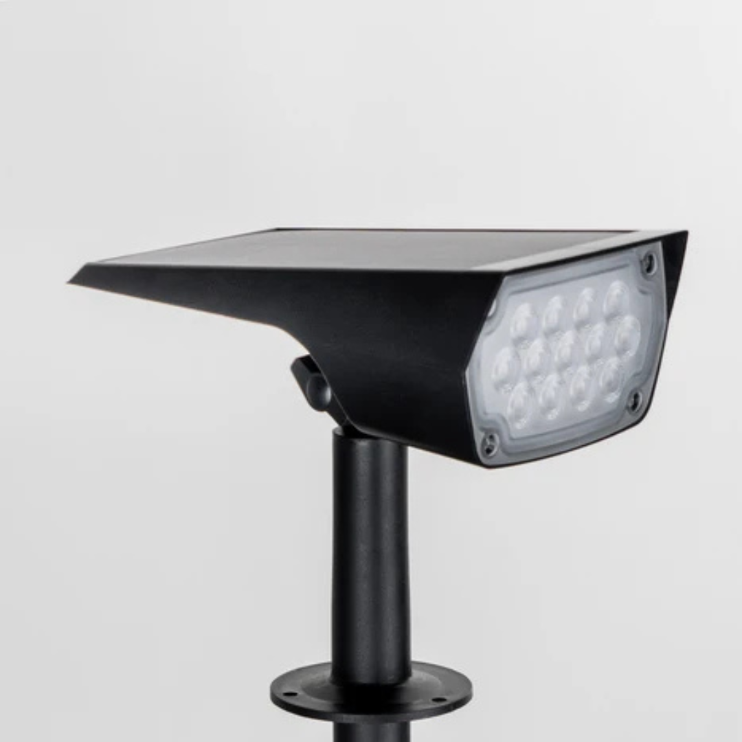 Solcelledrevet hagespotlight med justerbart hode, 3 lysstyrker, IP65 vanntett