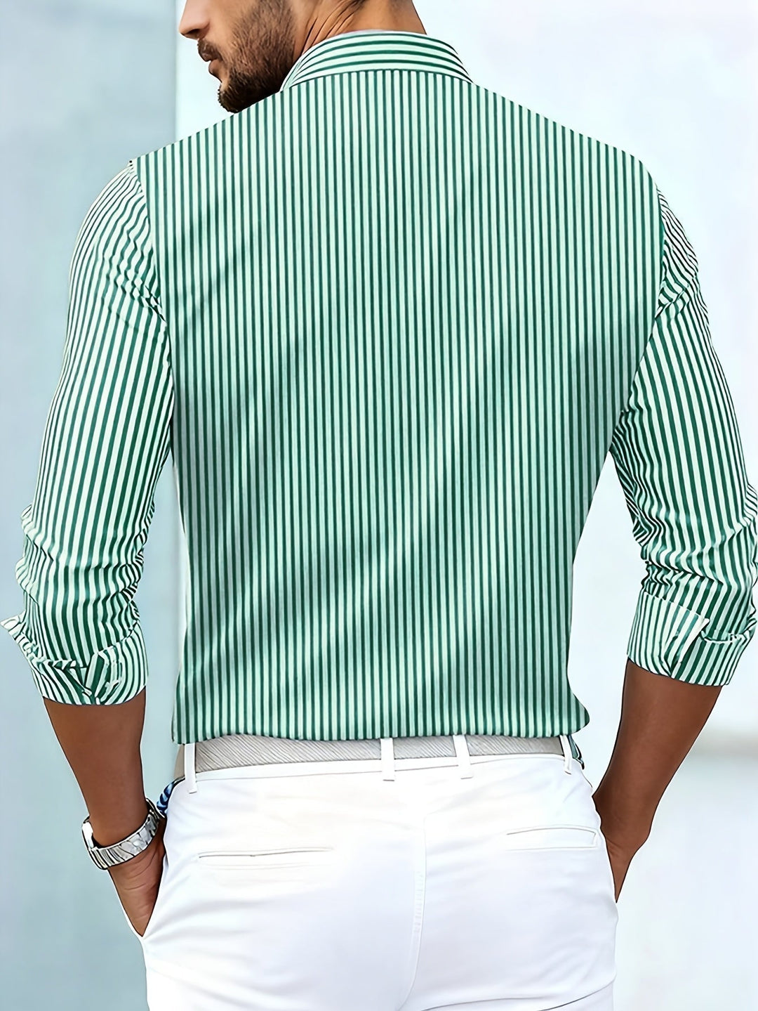 Vintage-stripete langermet skjorte for menn med slitt look