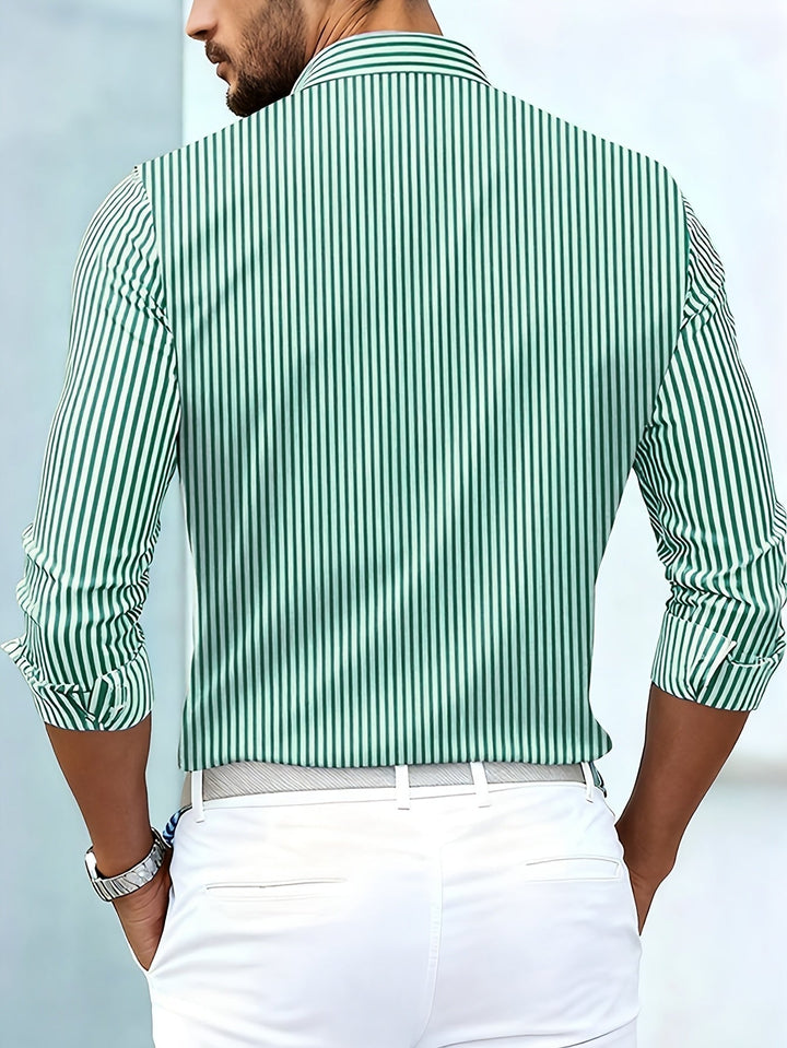 Vintage-stripete langermet skjorte for menn med slitt look