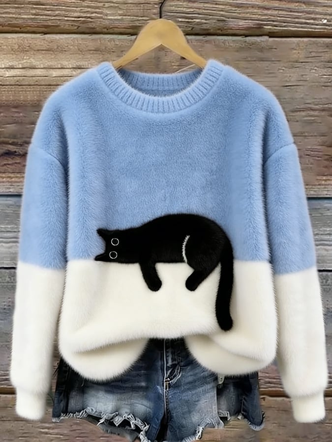 Oversize-genser med katteprint