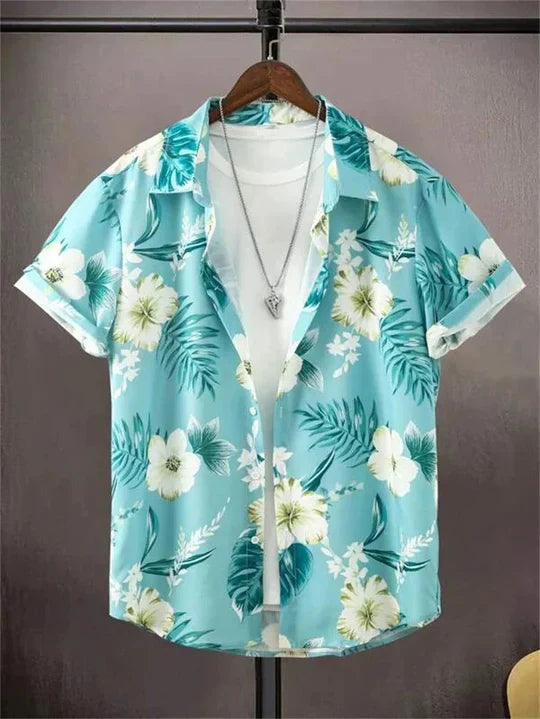 3D Blomstermotiv Hawaiianskjorte Vibrant Stil for Avslappede Dager