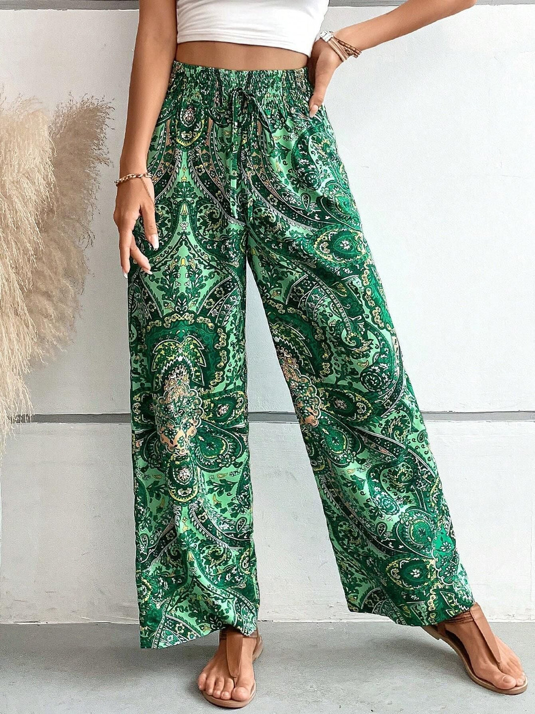 Bohemske Bredde Bukser for Kvinner med Skrå Lommer