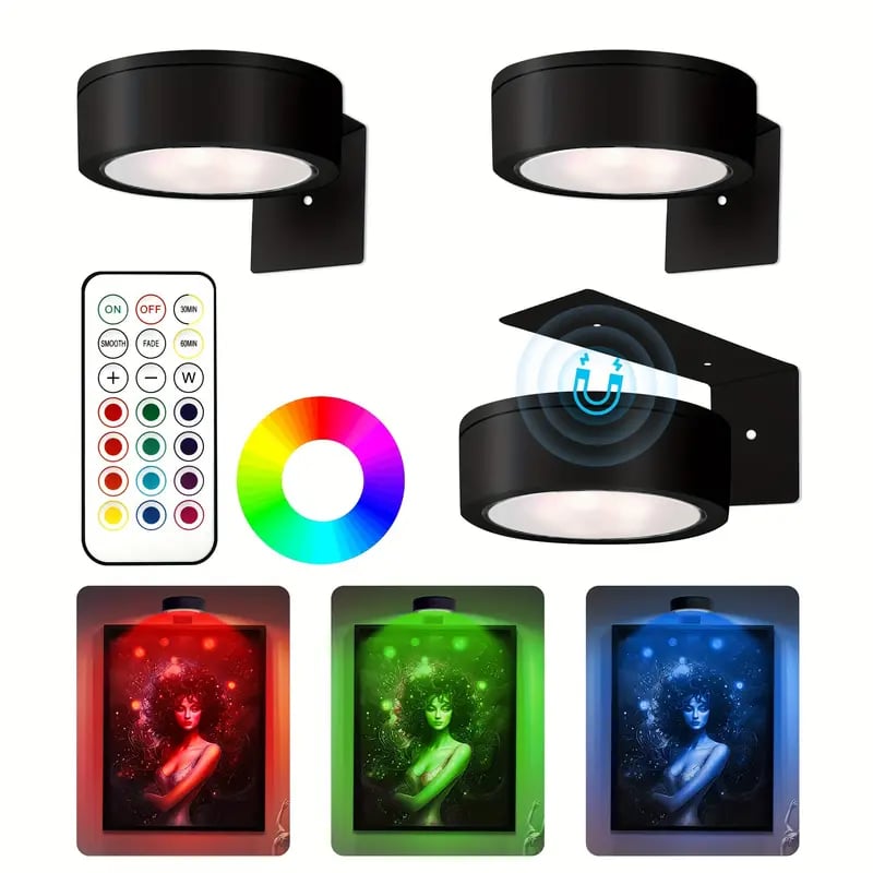 Justerbar magnetisk bildelampe | LED-touch og fjernkontroll, RGB/hvit, USB