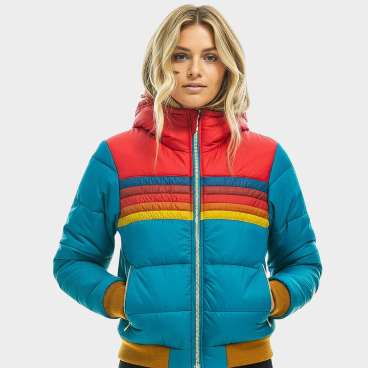 Kvinners Retro Multifarge Puffer Jakke