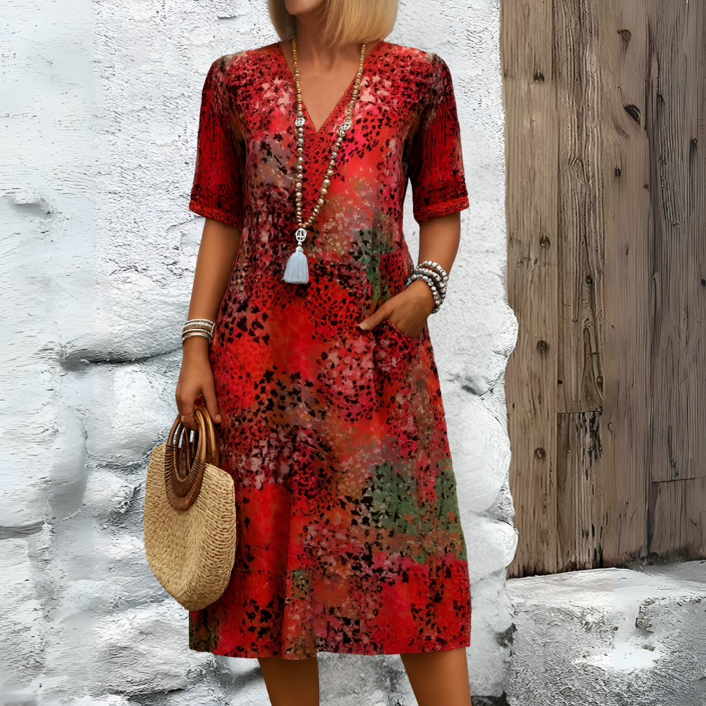 Kvinners myke V-hals midi kjole