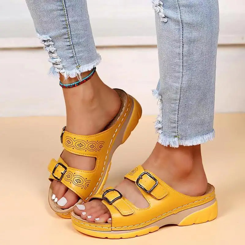 Komfortable Wedge Sandaler med Dobbel Spenne