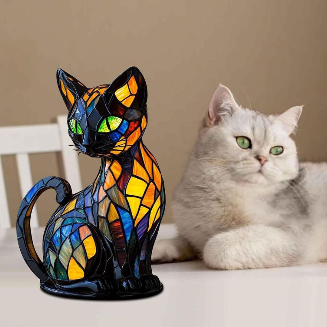 Dekorativ Kattelampe med Mosaikkdesign og Varmt Stemningslys – Elegant Hjemmedekorasjon