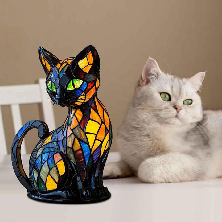 Dekorativ Kattelampe med Mosaikkdesign og Varmt Stemningslys – Elegant Hjemmedekorasjon