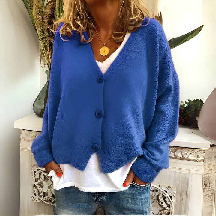 Kvinners myke strikkede avslappet passform cardigan