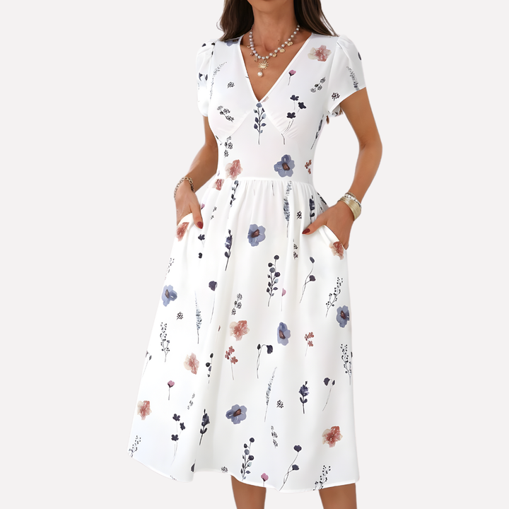 Kvinners V-hals Kjole med Lommer