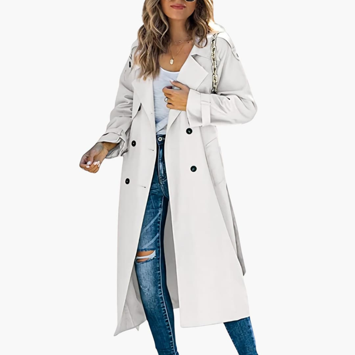 Kvinners Trench Coat med Knappestolpe Salgspris