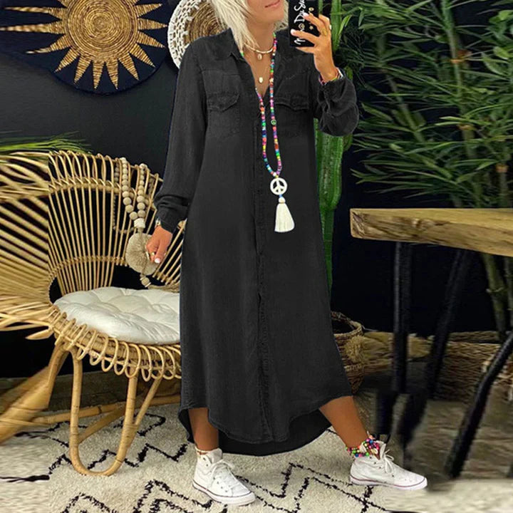 Langermet Denim Kjole for Enkelt Hverdagsstil