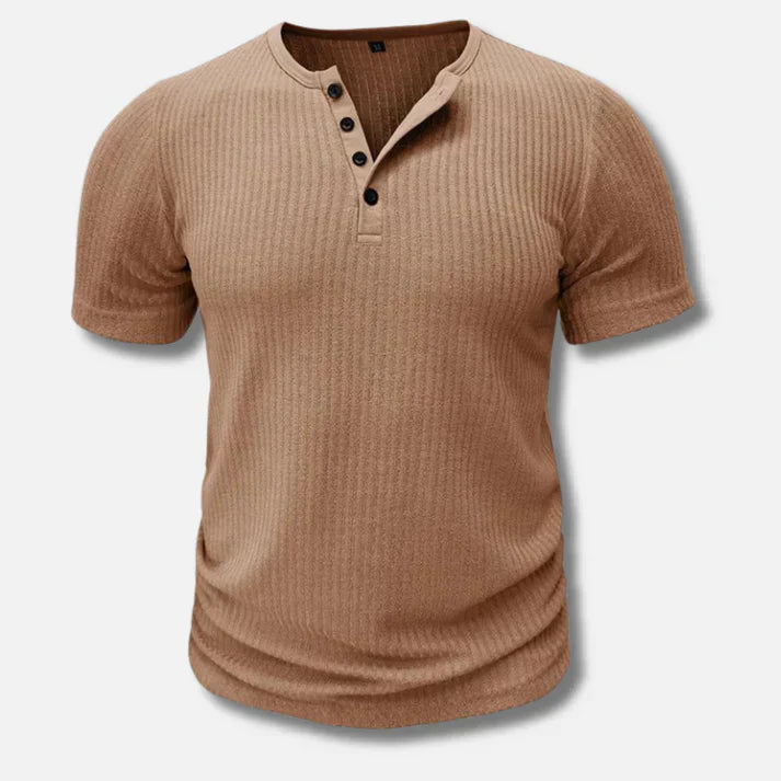 Slim-Fit Henley T-Skjorte for Menn med Knappelukking
