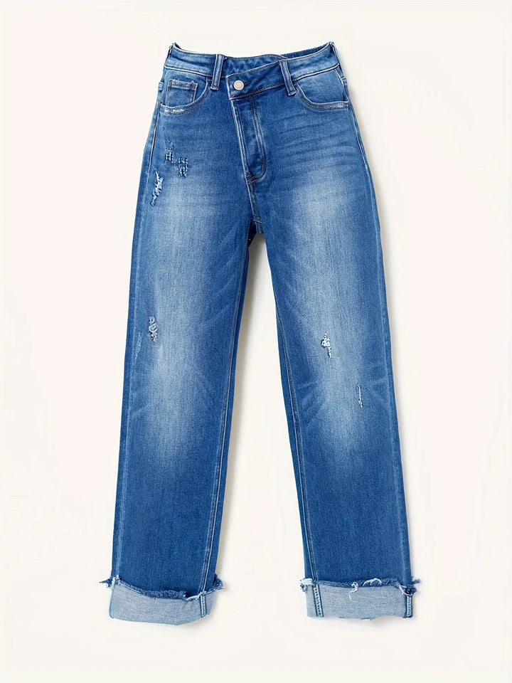 Kvinners Asymmetrisk Rett-Leg Jeans
