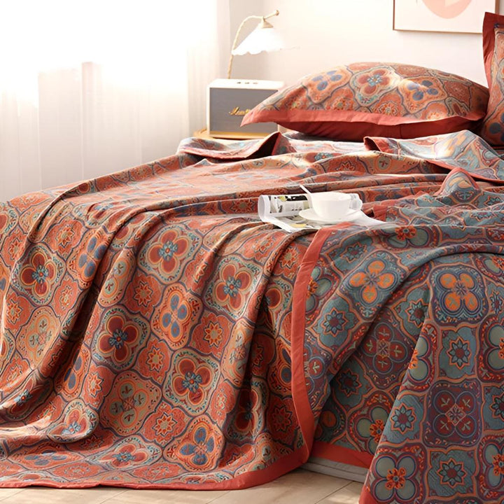 Blossom Broderi Bomull Reversibel Pledd – Tidløs Eleganse og Komfort