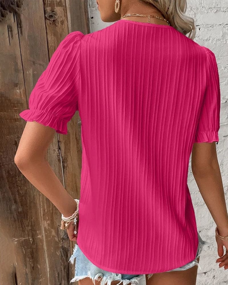 Elegant Blonde Bluse med V-Hals