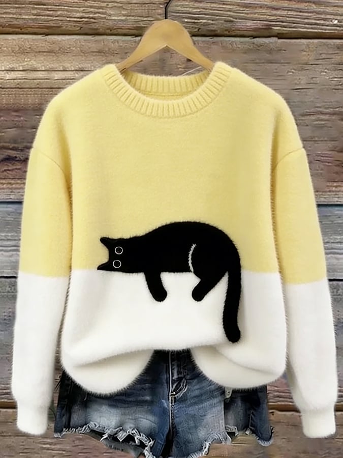Oversize-genser med katteprint