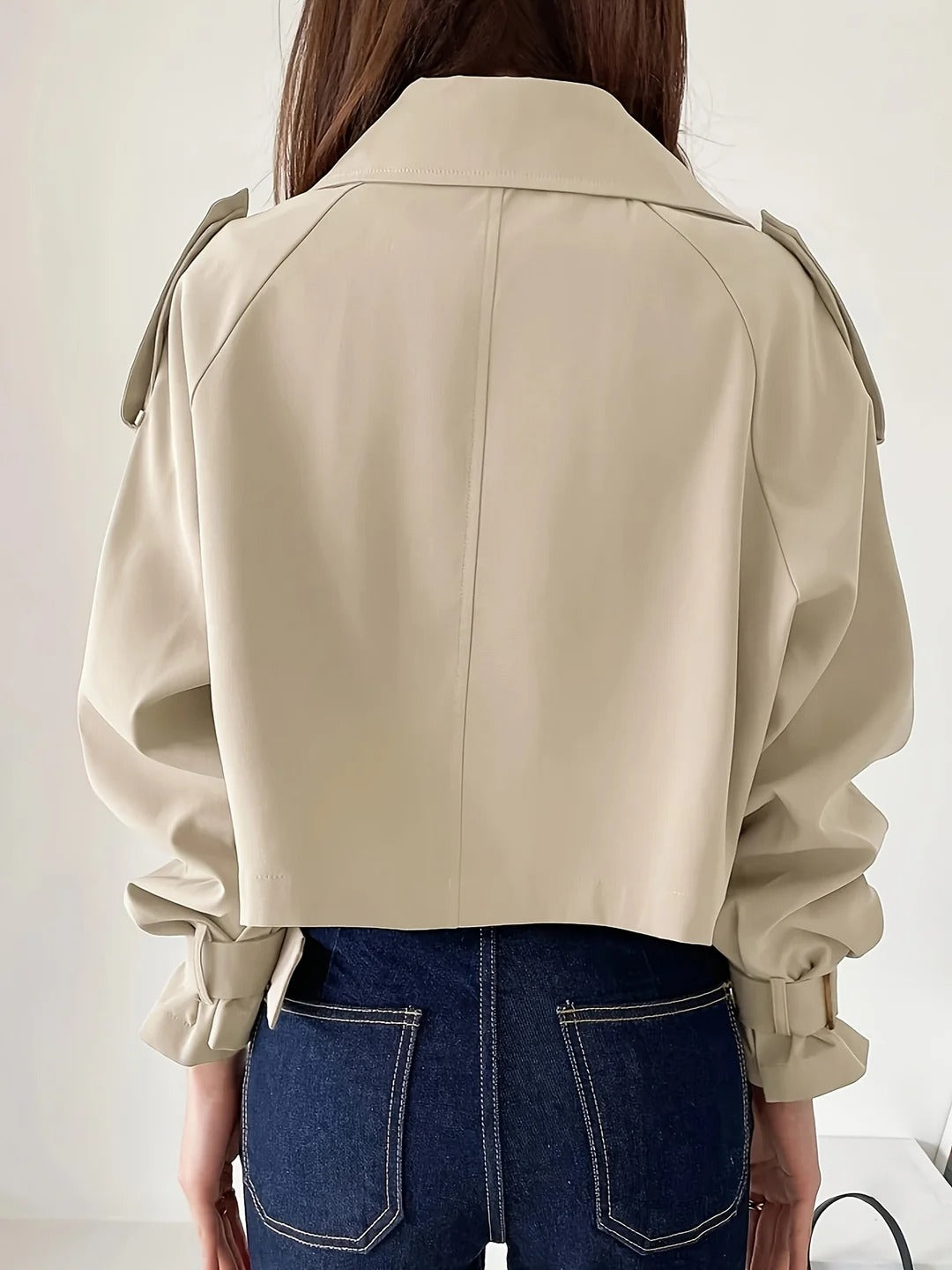 Chic Casual Kort Trench Coat Enkelt Stil for Hverdagslag