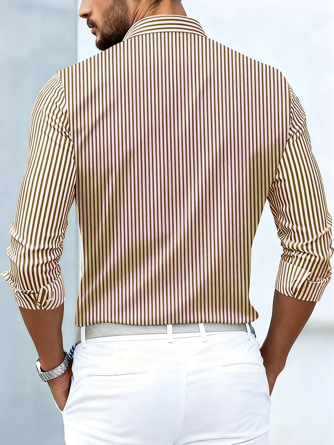 Vintage-stripete langermet skjorte for menn med slitt look