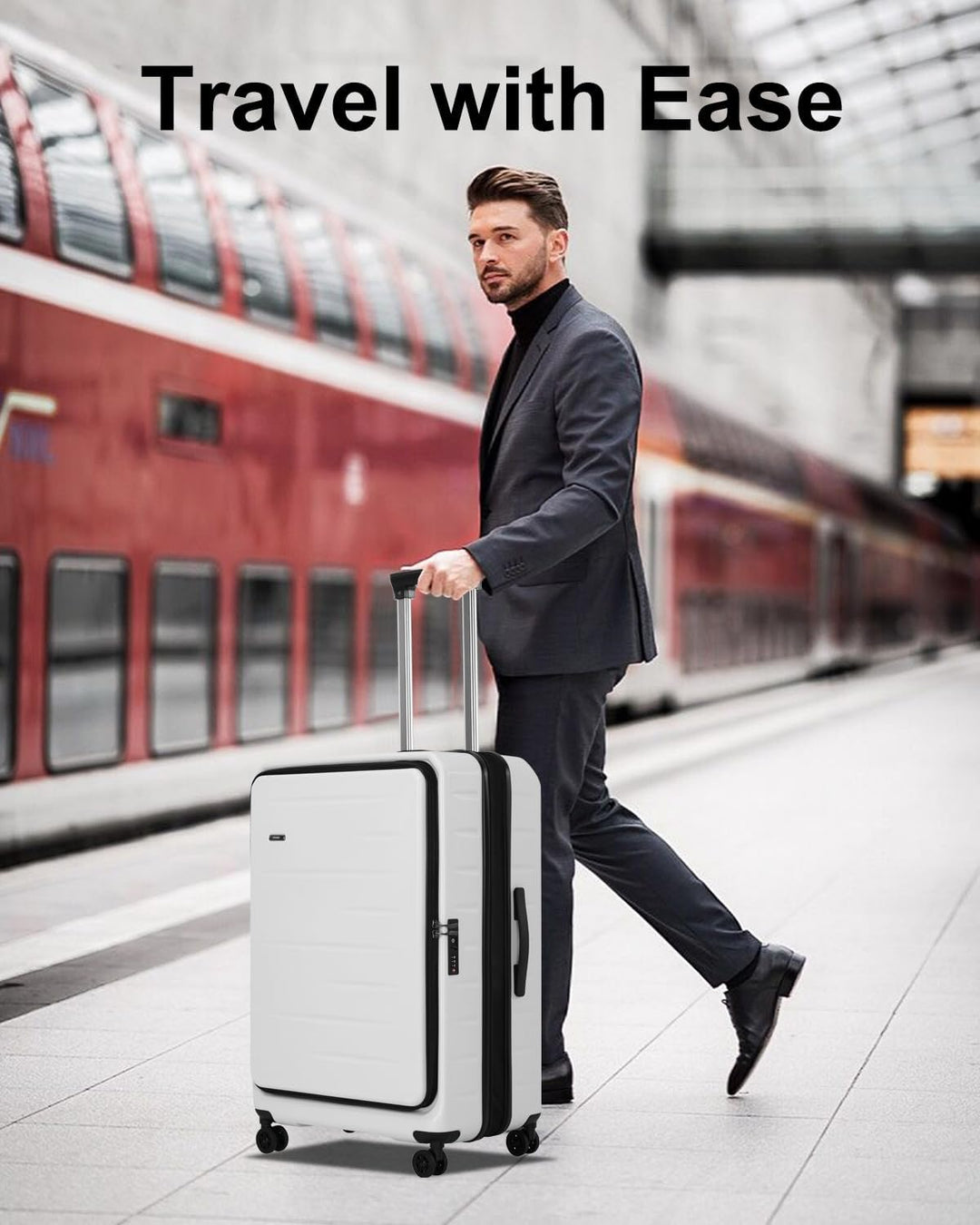 Utvidbar hardcase-koffert med frontlomme og TSA-lås