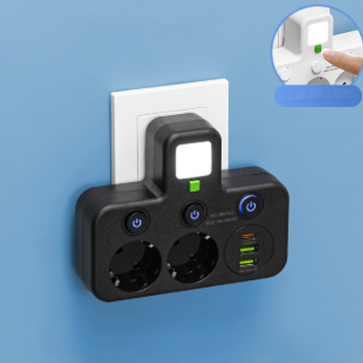 Stikkontaktlist med USB og brytere | Flerveis stikkontakt med overspenningsvern 2500 W