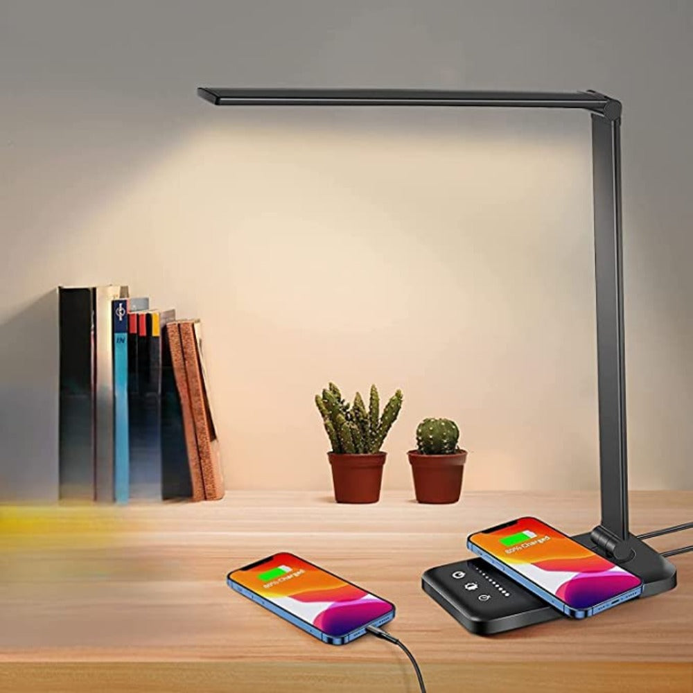 Moderne justerbar LED-skrivebordslampe med USB-ladeport – BrightEase