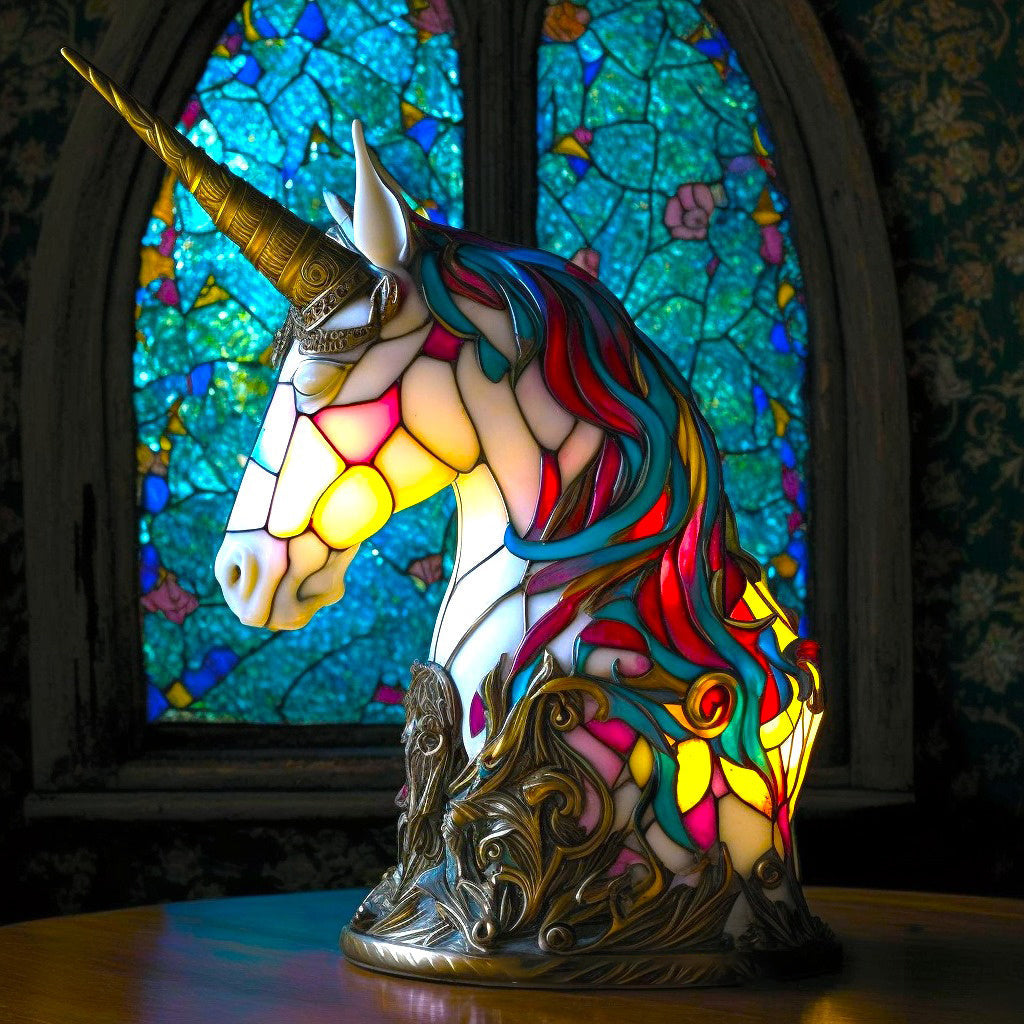 VitraGlow håndlaget glassornament | Elegant bordlampe i harpiks og glass med livlige kunstneriske motiver