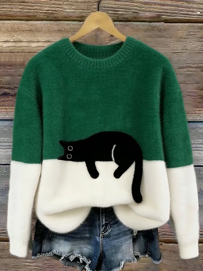 Oversize-genser med katteprint