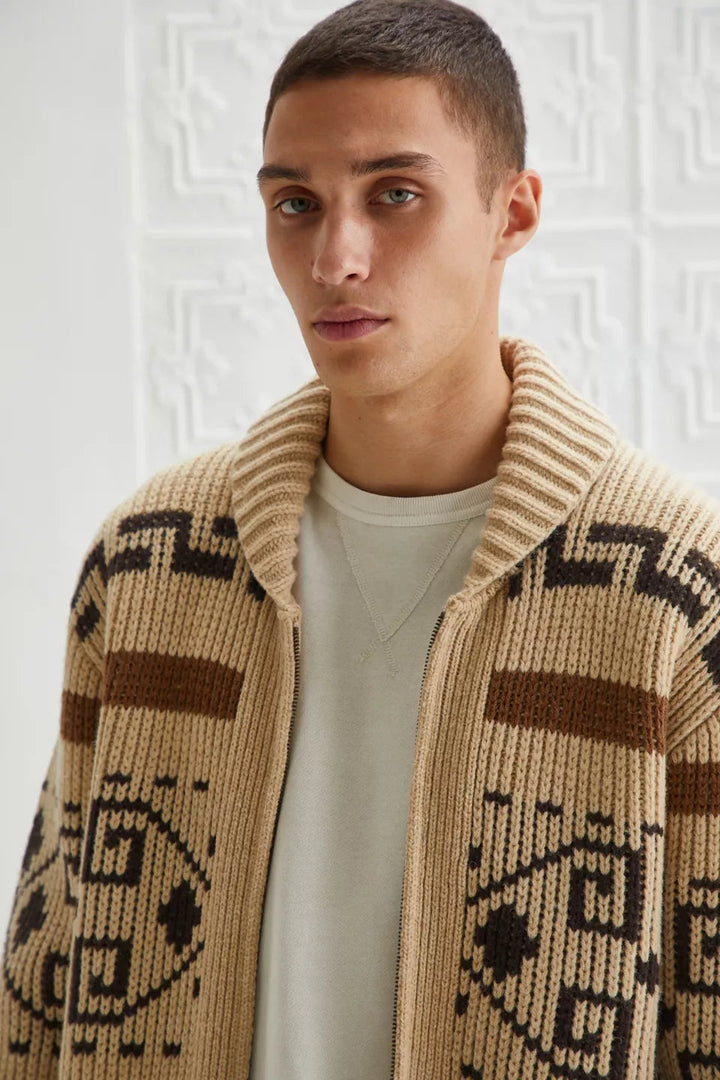 Vintage Jacquard Strikket Herre Cardigan med Glidelås Tidless Stil Møter Moderne Komfort